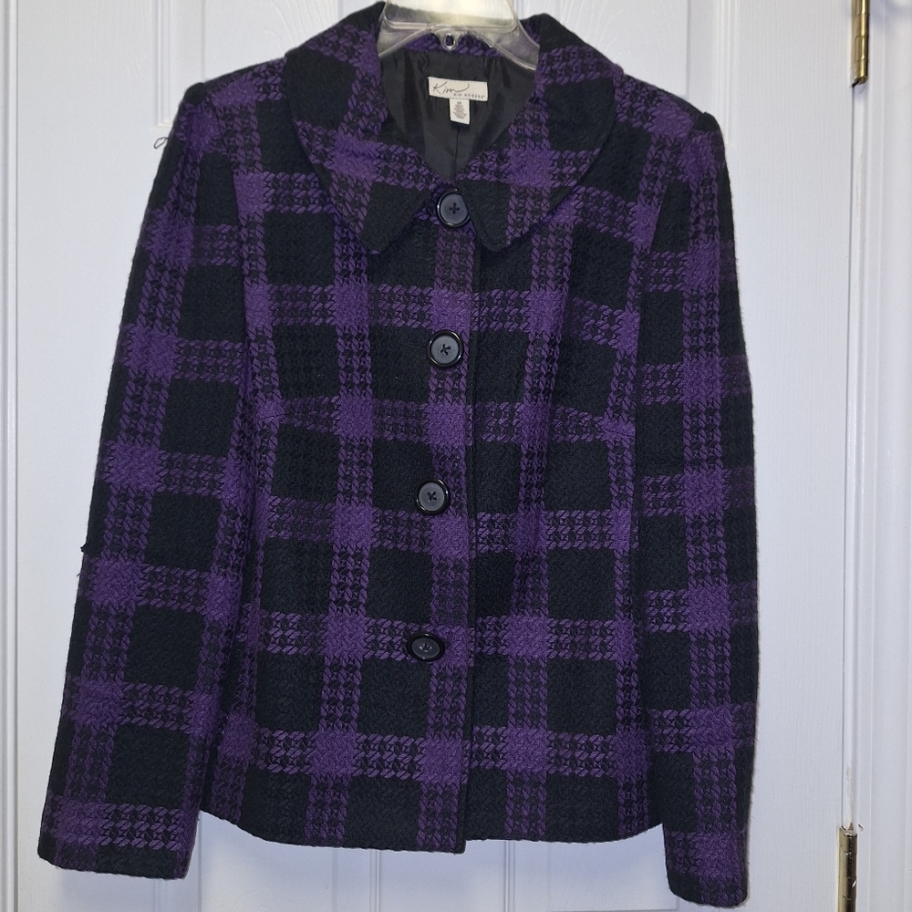 Super Cute Kim Rogers Coat~Jacket~Pea Coat~Puple Plaid~Size 10